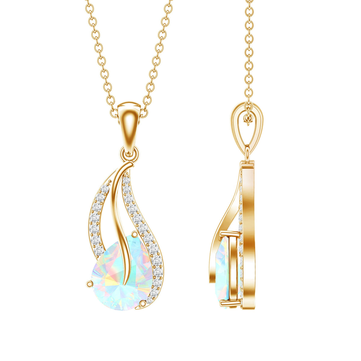 2 Carat Pear Shaped Ethiopian Opal and Diamond Leaf Pendant