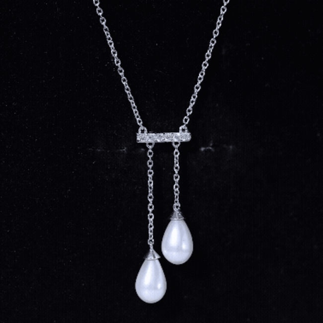 Collar Colgante con Barra de Perlas Genuinas de Agua Dulce y Diamantes con Certificado