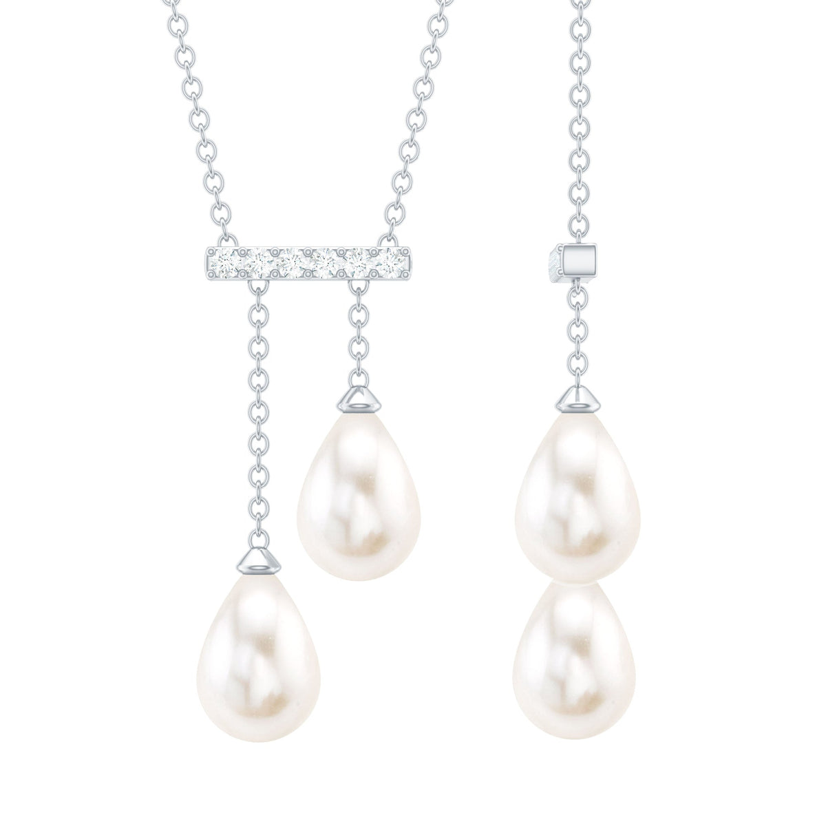 Collar Colgante con Barra de Perlas Genuinas de Agua Dulce y Diamantes con Certificado