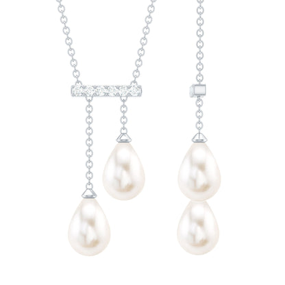 Collar Colgante con Barra de Perlas Genuinas de Agua Dulce y Diamantes con Certificado
