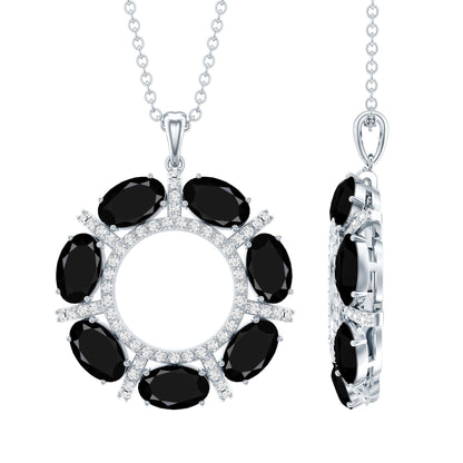 Oval Cut Black Spinel Eternity Pendant with Moissanite