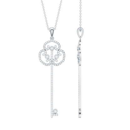 Certified Moissanite Vintage Key Pendant Necklace