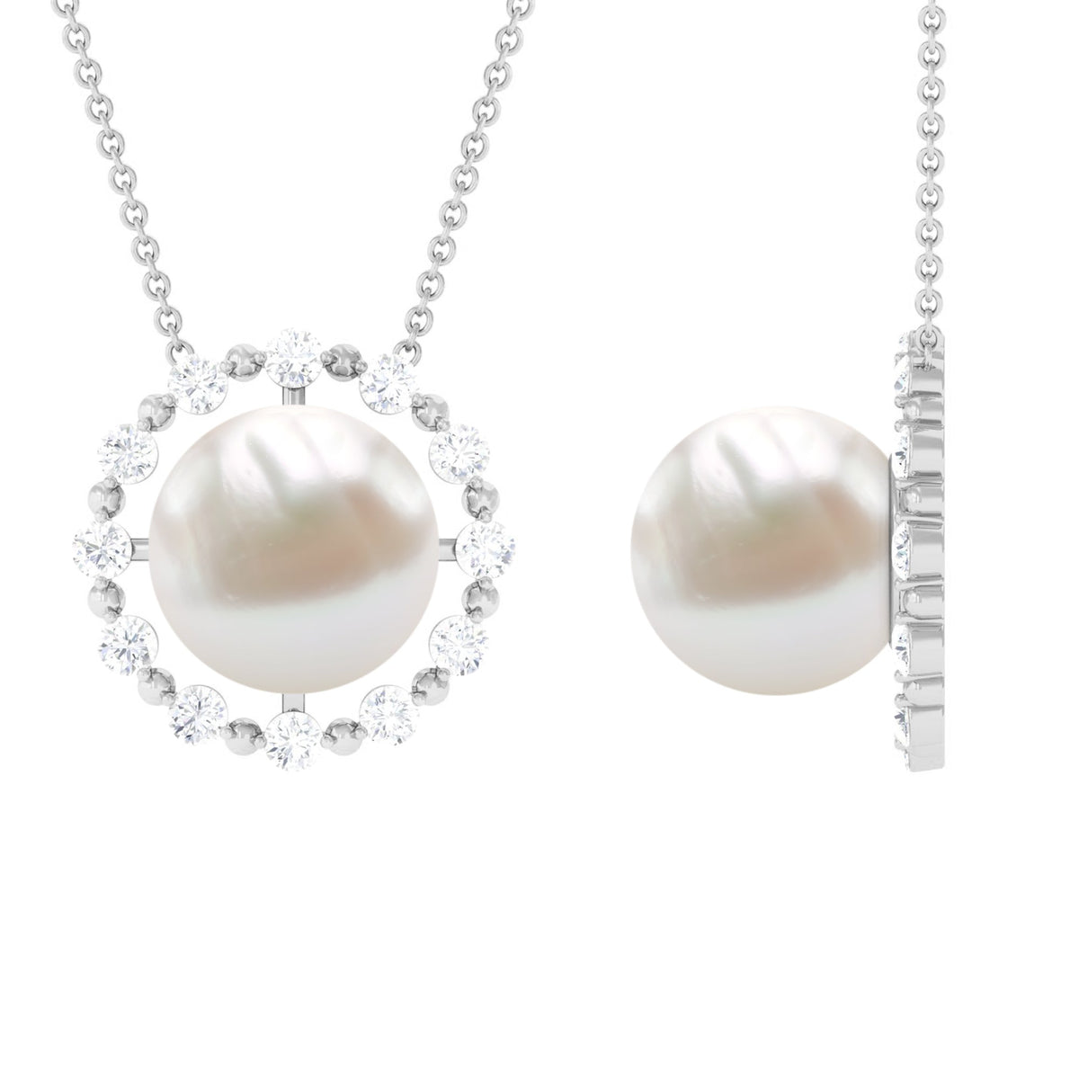 Freshwater Pearl Solitaire Necklace with Diamond Halo