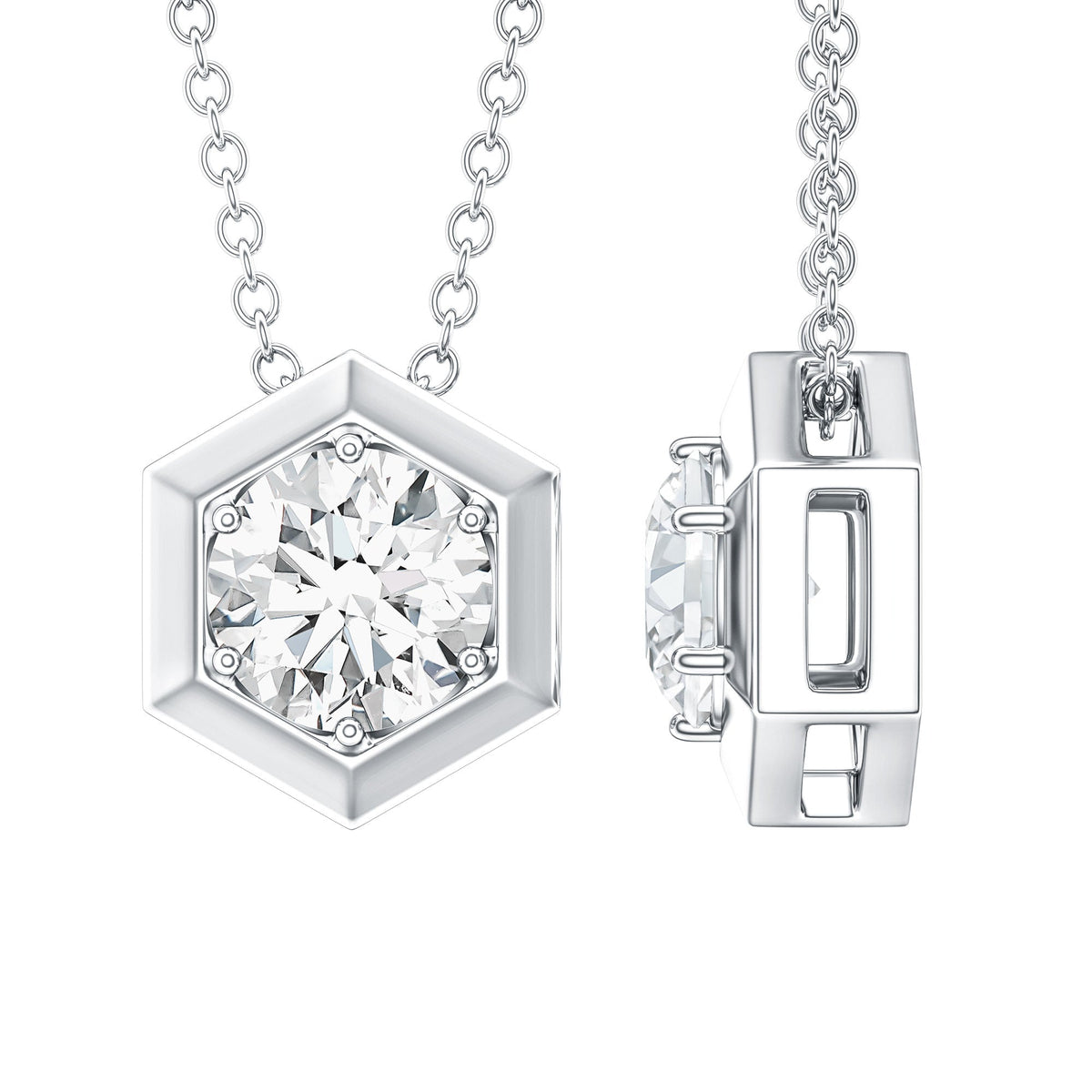 Certified Moissanite Solitaire Hexagonal Pendant