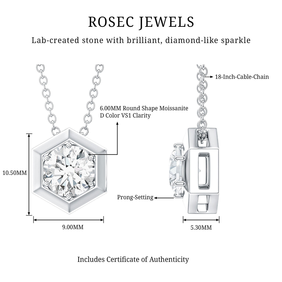 Certified Moissanite Solitaire Hexagonal Pendant