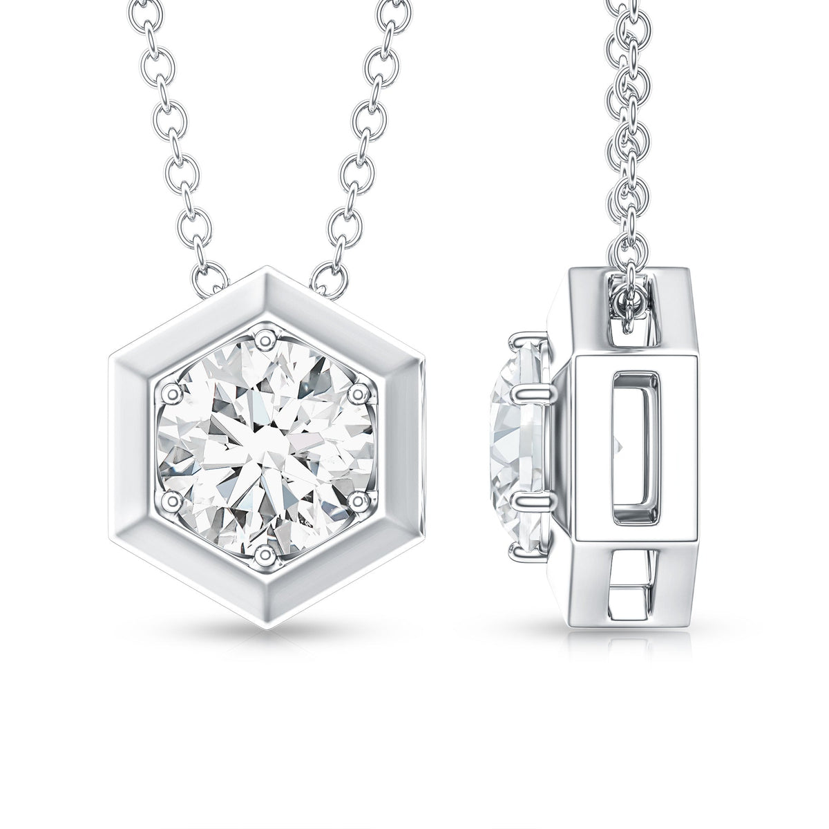Certified Moissanite Solitaire Hexagonal Pendant
