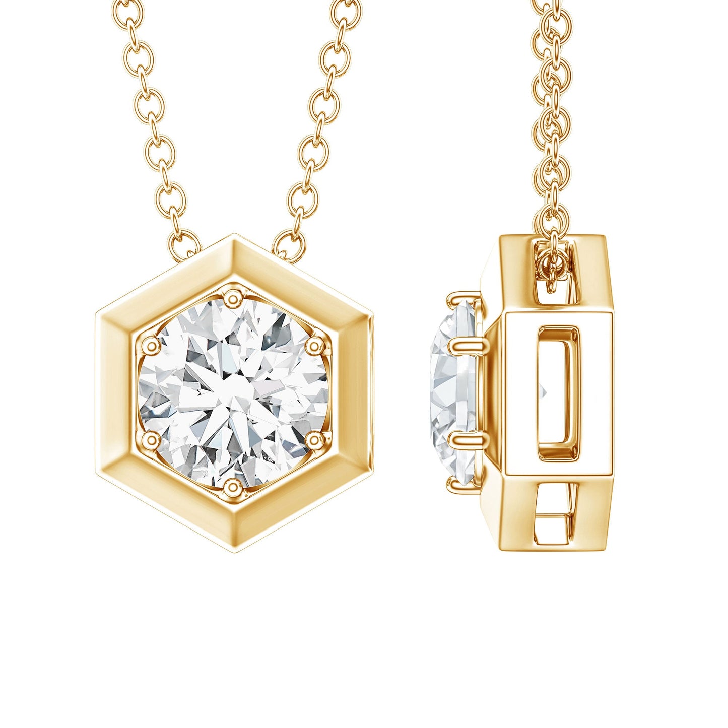 Certified Moissanite Solitaire Hexagonal Pendant