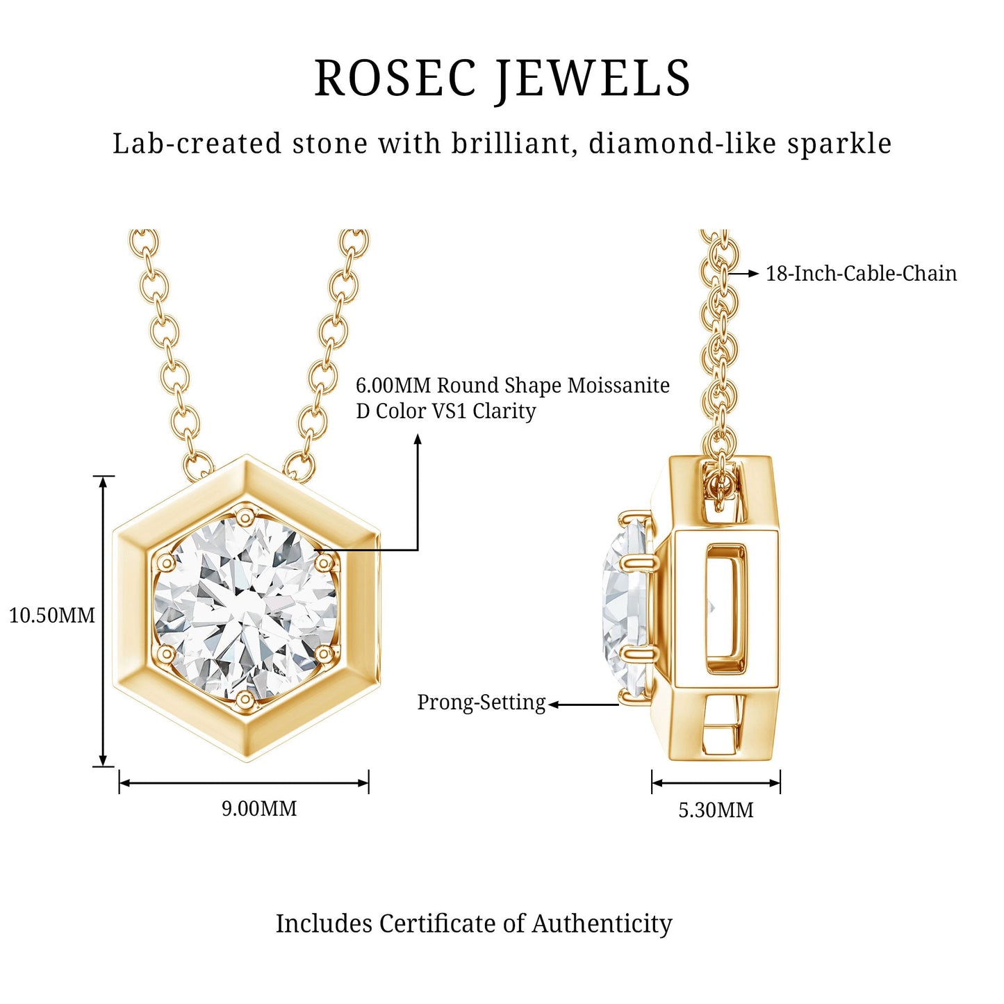 Certified Moissanite Solitaire Hexagonal Pendant