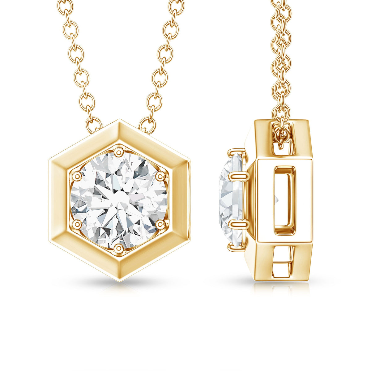 Certified Moissanite Solitaire Hexagonal Pendant