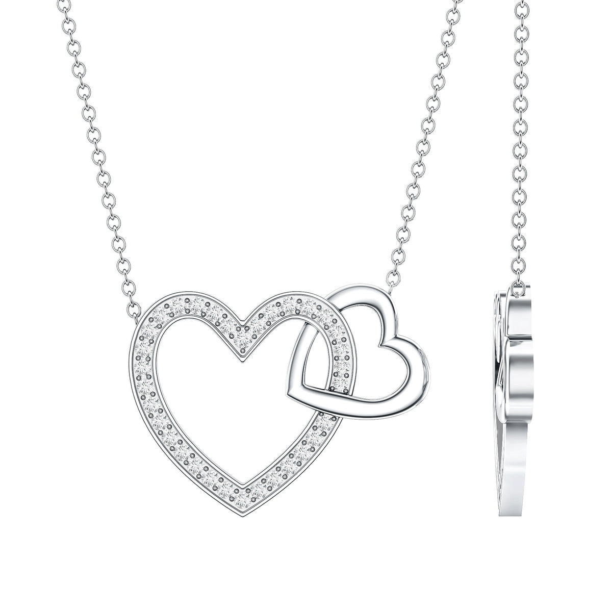Certified Moissanite Double Heart Necklace for Women