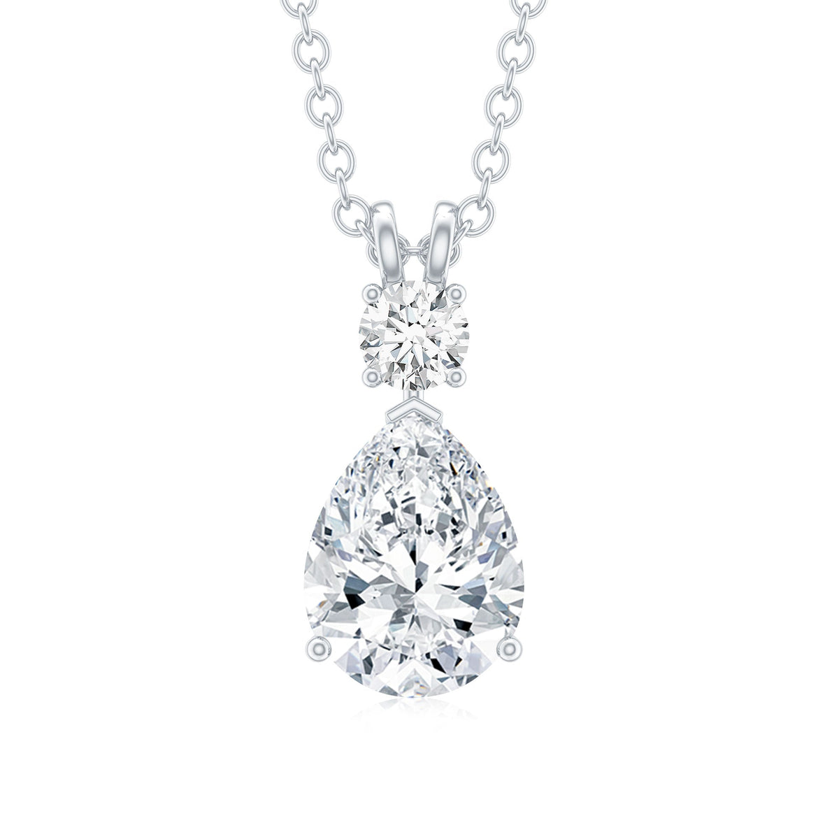 Certified Round and Pear Shaped Moissanite Two Stone Pendant