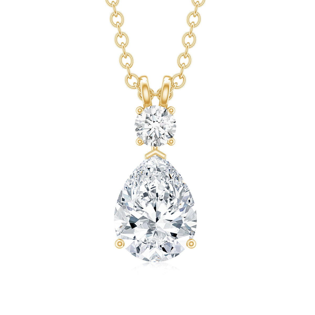 Certified Round and Pear Shaped Moissanite Two Stone Pendant