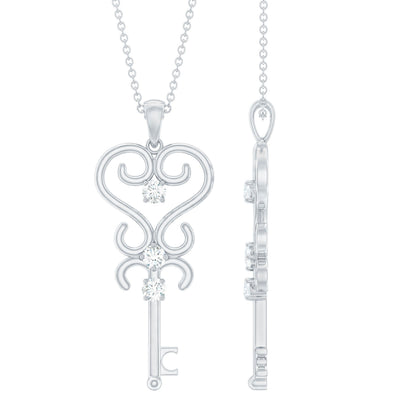 Vintage Looking Moissanite Key Pendant Necklace for Women