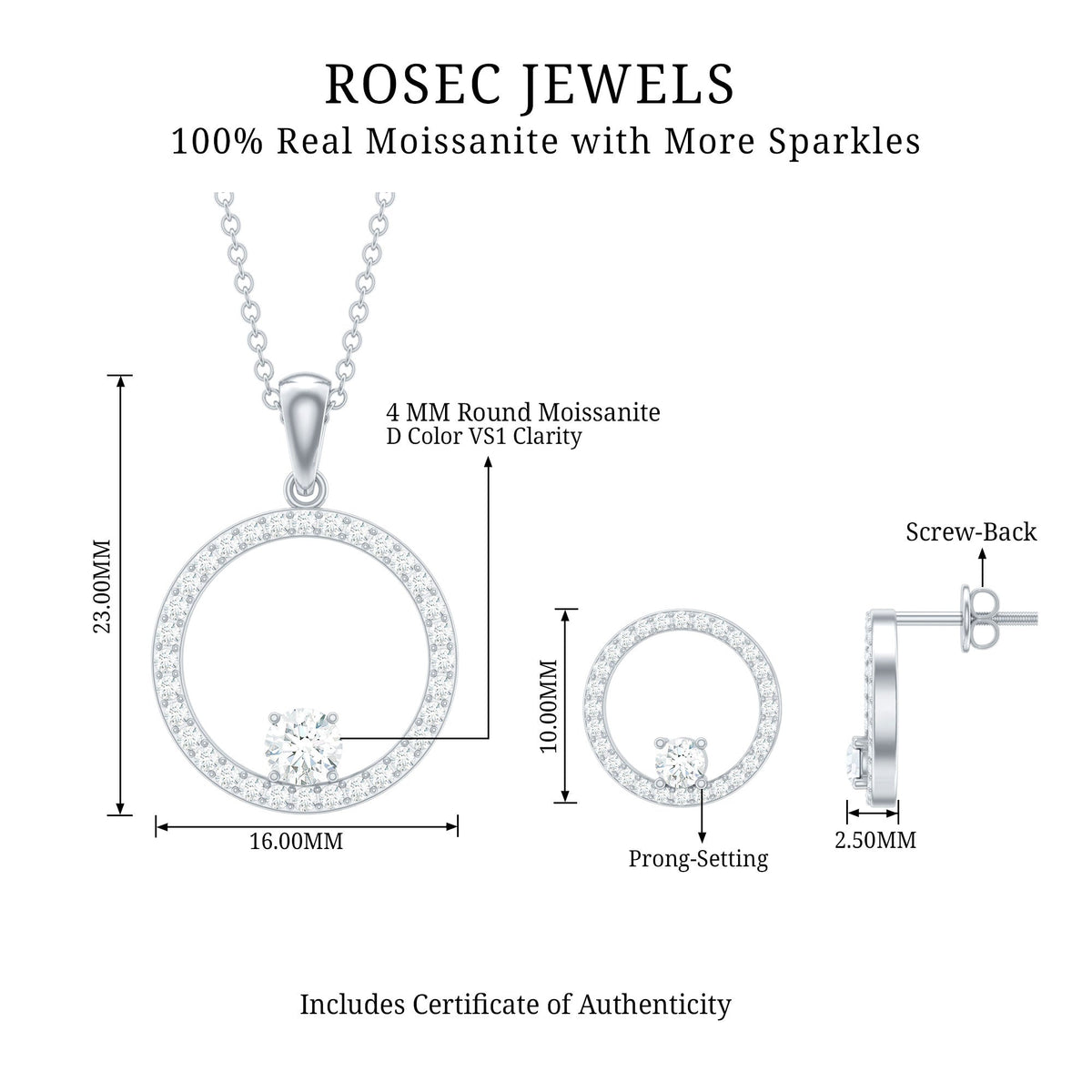 Certified Moissanite Open Circle Jewelry Set