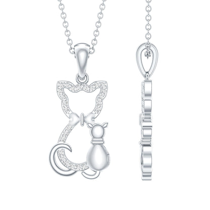 Certified Diamond Kitty Cat Pendant Necklace