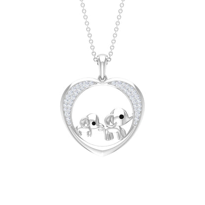 Diamond Elephant Mother Child Necklace