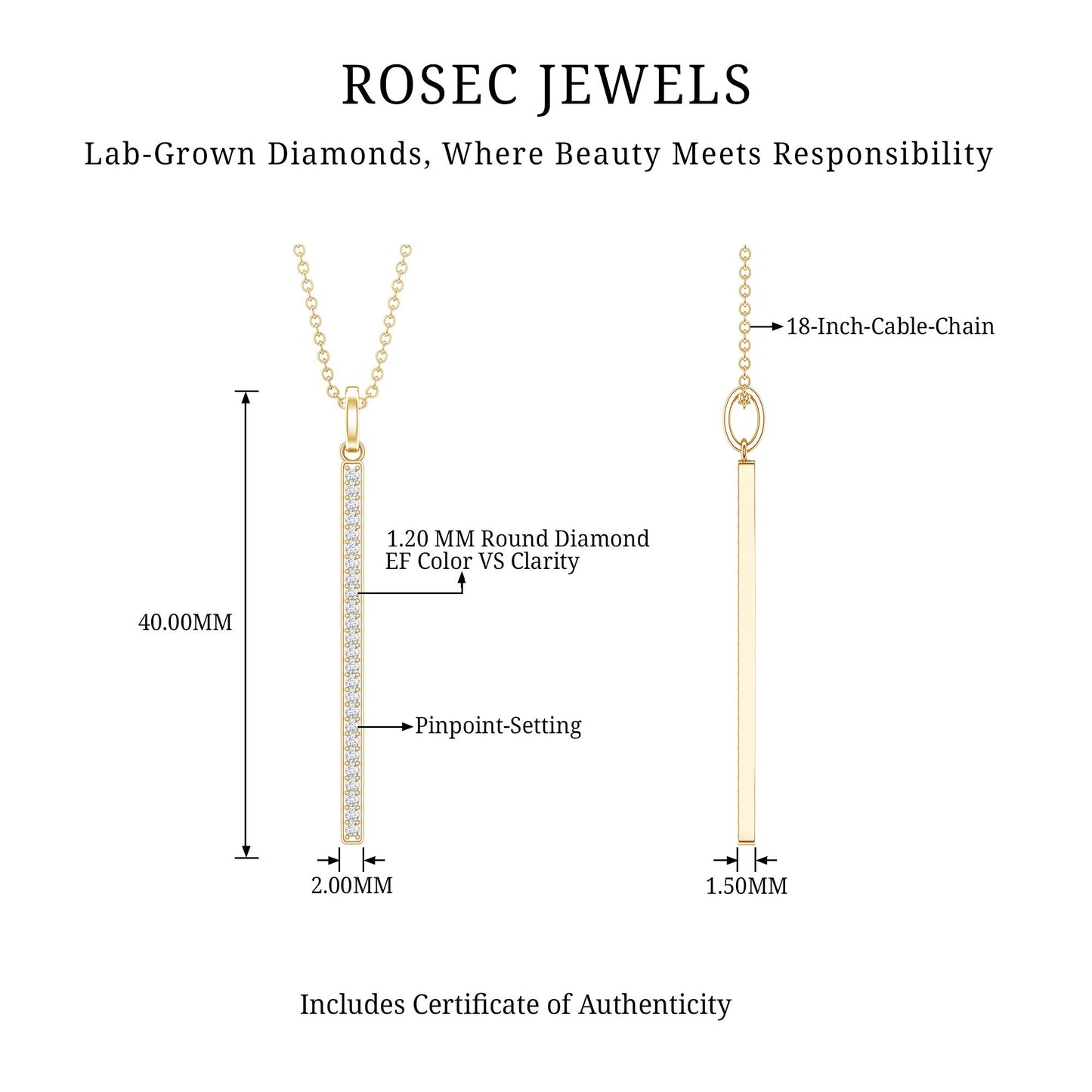 Round Cut Diamond Bar Necklace For Women