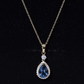 Certified London Blue Topaz Teardrop Necklace with Moissanite Halo
