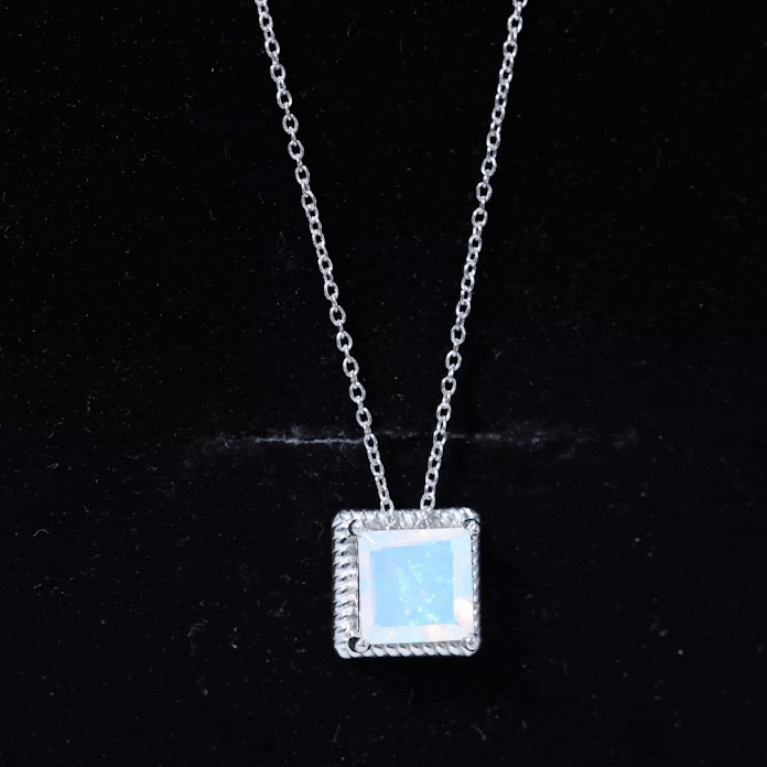 Collar solitario de ópalo etíope talla princesa de 2 quilates con montura de cuerda