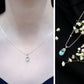 Real 1 Carat Oval Cut Aquamarine Pendant Necklace with Diamond Trio