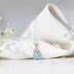 Real 1 Carat Oval Cut Aquamarine Pendant Necklace with Diamond Trio