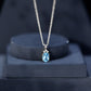 Real 1 Carat Oval Cut Aquamarine Pendant Necklace with Diamond Trio
