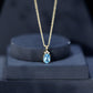 Real 1 Carat Oval Cut Aquamarine Pendant Necklace with Diamond Trio