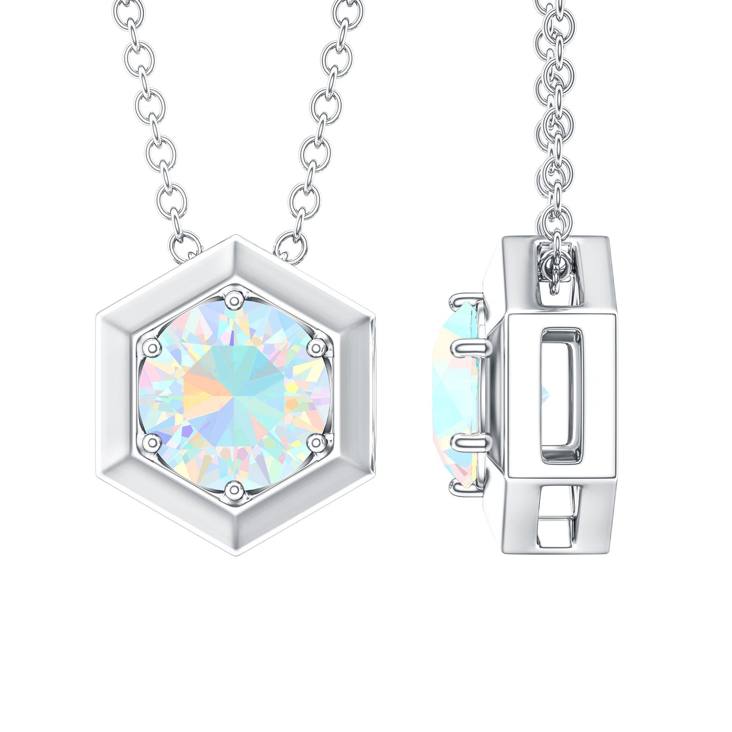Solitaire Ethiopian Opal Hexagon Pendant Necklace
