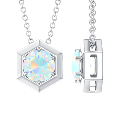 Solitaire Ethiopian Opal Hexagon Pendant Necklace