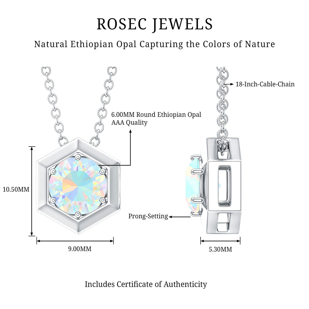 Solitaire Ethiopian Opal Hexagon Pendant Necklace