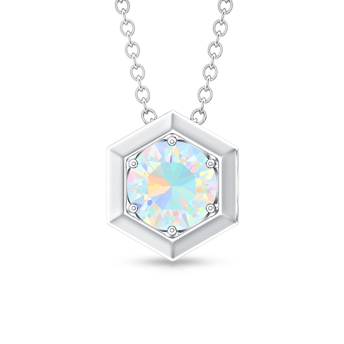 Solitaire Ethiopian Opal Hexagon Pendant Necklace