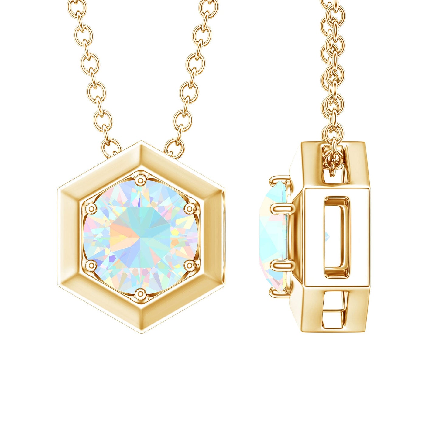 Solitaire Ethiopian Opal Hexagon Pendant Necklace