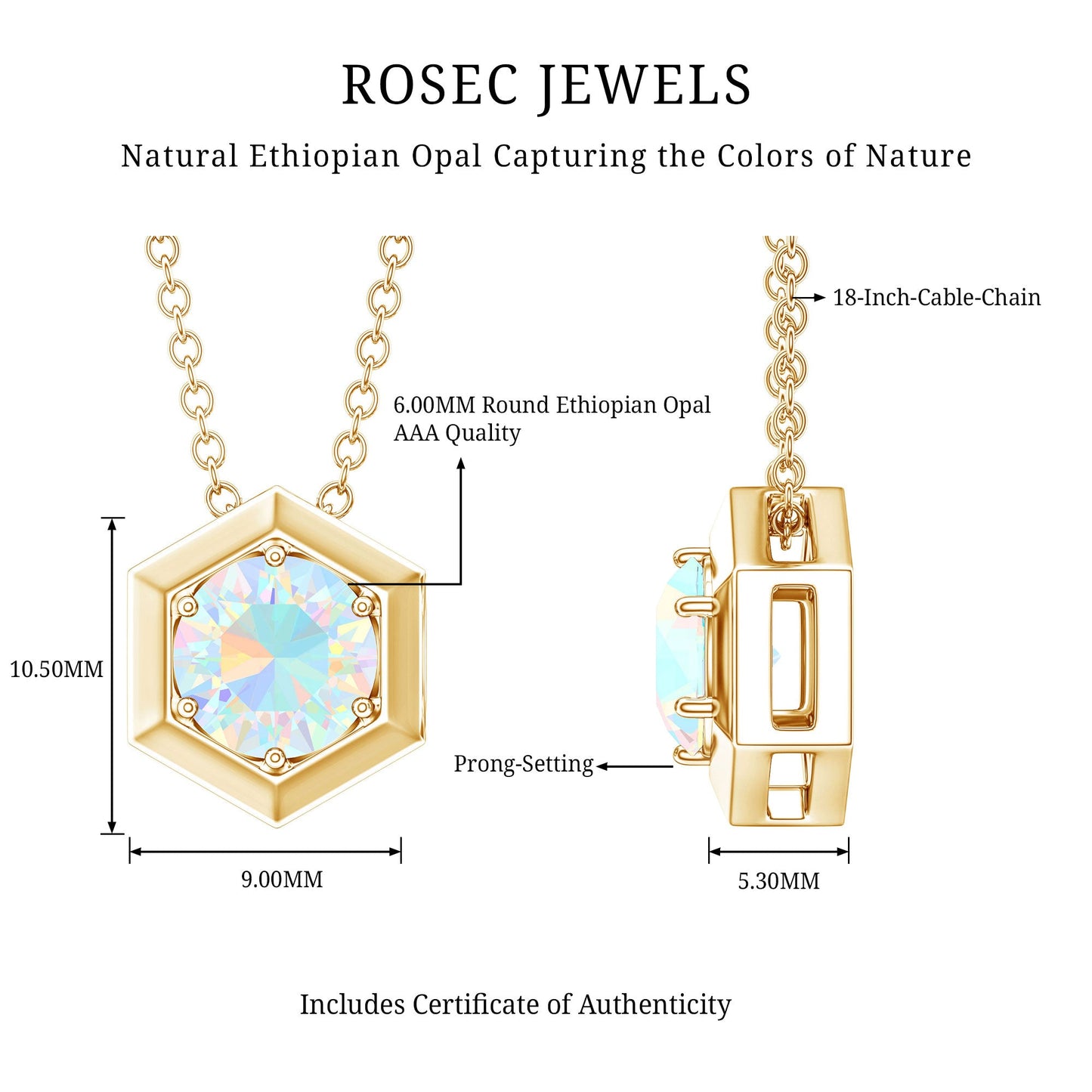 Solitaire Ethiopian Opal Hexagon Pendant Necklace