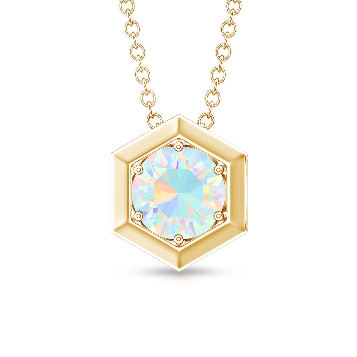 Solitaire Ethiopian Opal Hexagon Pendant Necklace
