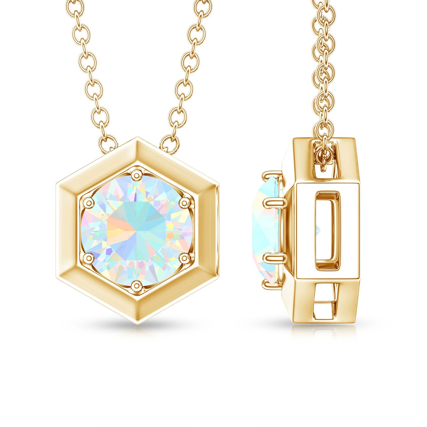 Solitaire Ethiopian Opal Hexagon Pendant Necklace