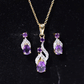Real Amethyst and Diamond Bridal Dangle Necklace Earrings Set