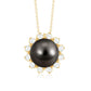 8 Carat Tahitian Black Pearl Sunflower Necklace with Diamond Halo