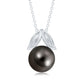 8 Carat Black Tahitian Pearl Solitaire Pendant with Leaf Motif