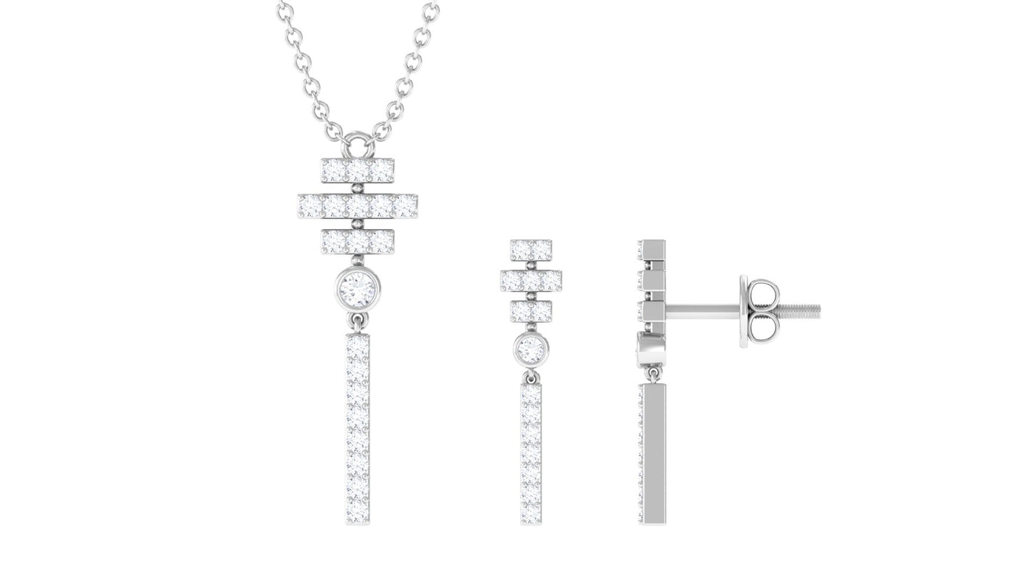 Conjunto de collar y pendientes de barra de diamantes contemporáneo para mujer