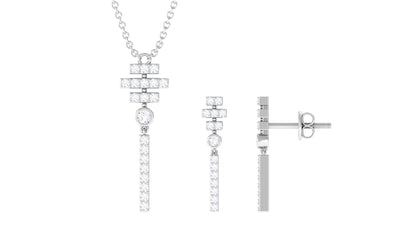 Conjunto de collar y pendientes de barra de diamantes contemporáneo para mujer
