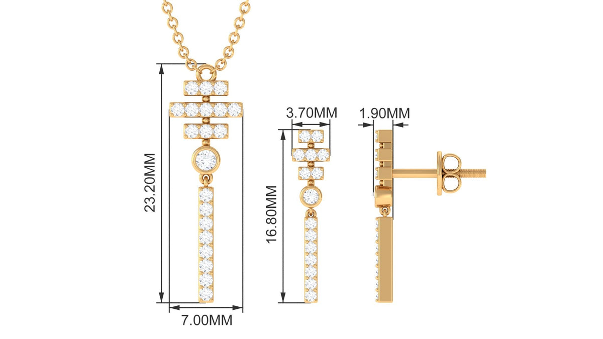Conjunto de collar y pendientes de barra de diamantes contemporáneo para mujer