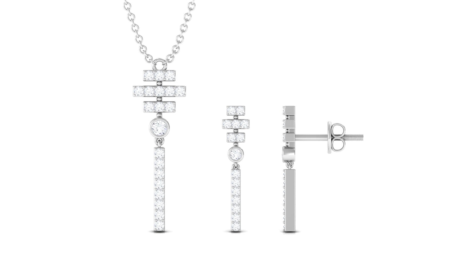 Conjunto de collar y pendientes de barra de diamantes contemporáneo para mujer