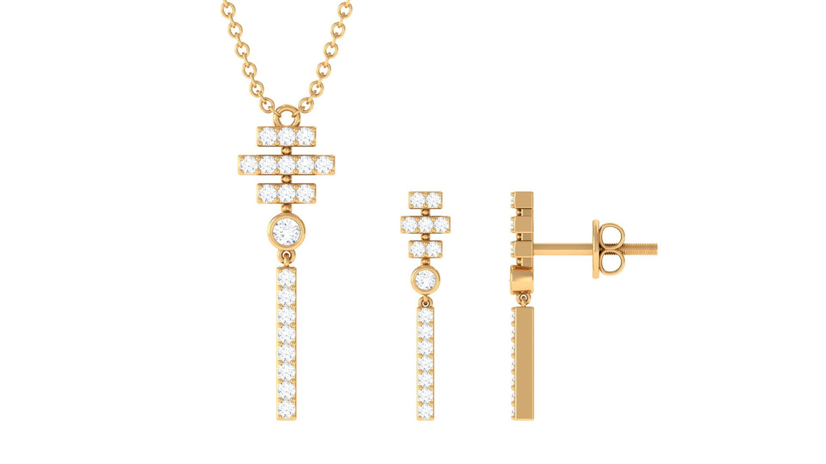 Conjunto de collar y pendientes de barra de diamantes contemporáneo para mujer