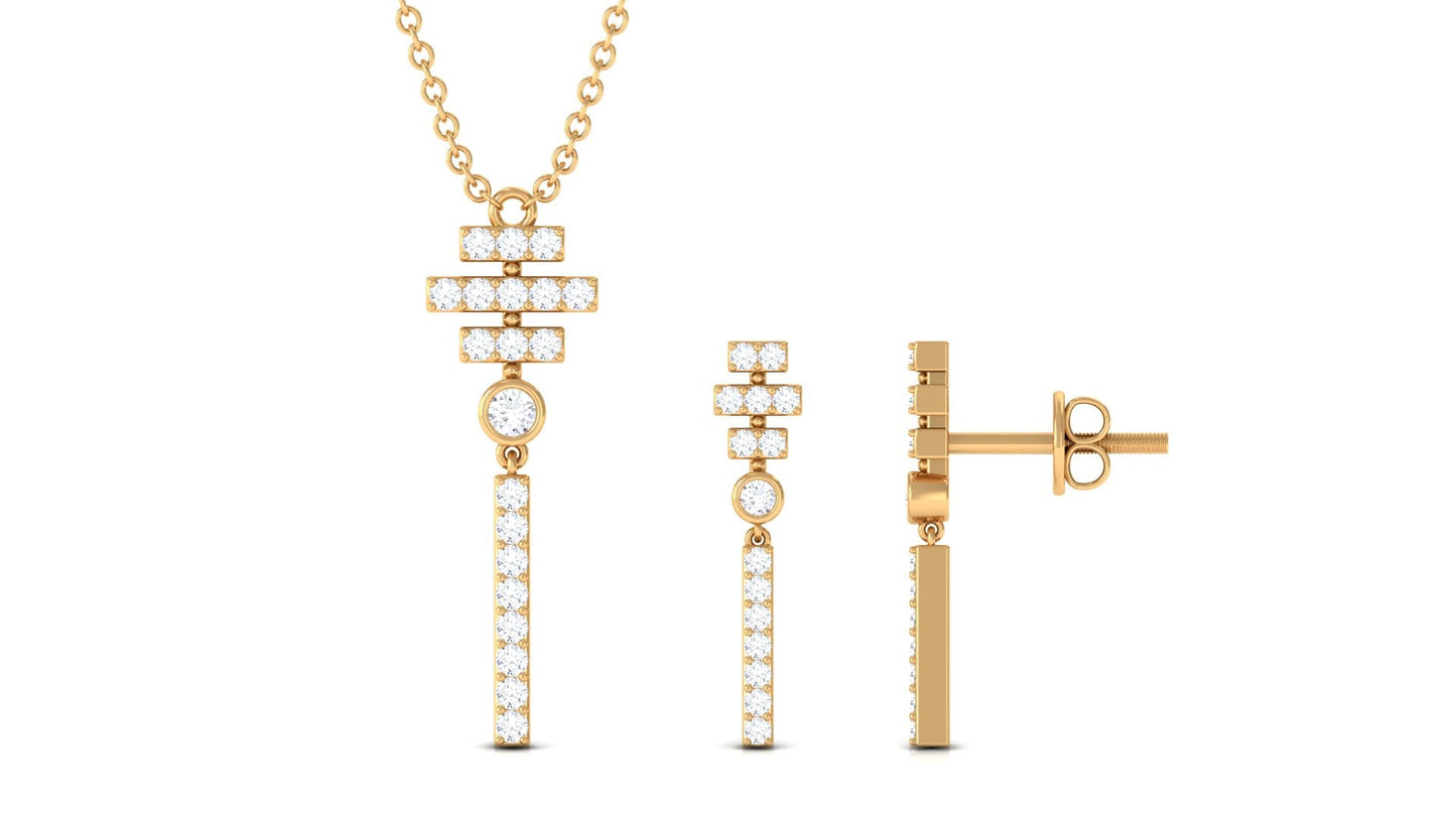 Conjunto de collar y pendientes de barra de diamantes contemporáneo para mujer