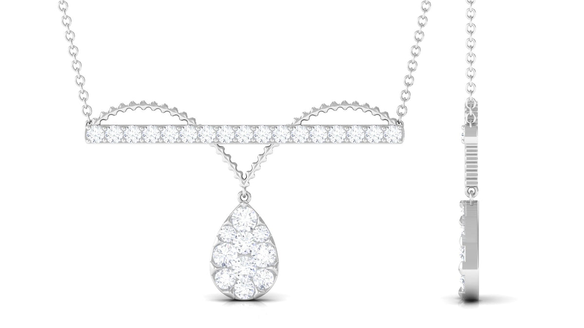 Pave Set Moissanite Designer Teardrop Bar Necklace