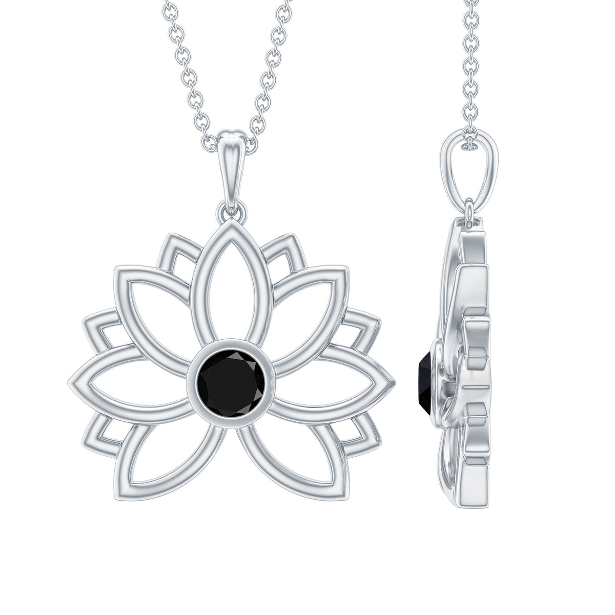 Natural Black Onyx Flower Pendant Necklace for Women