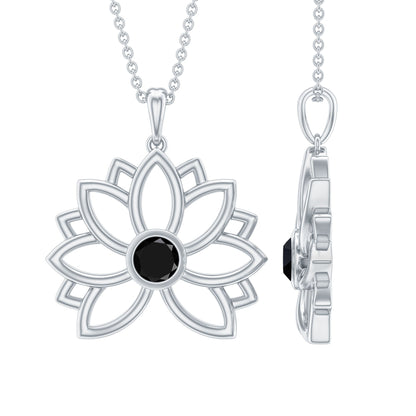 Natural Black Onyx Flower Pendant Necklace for Women