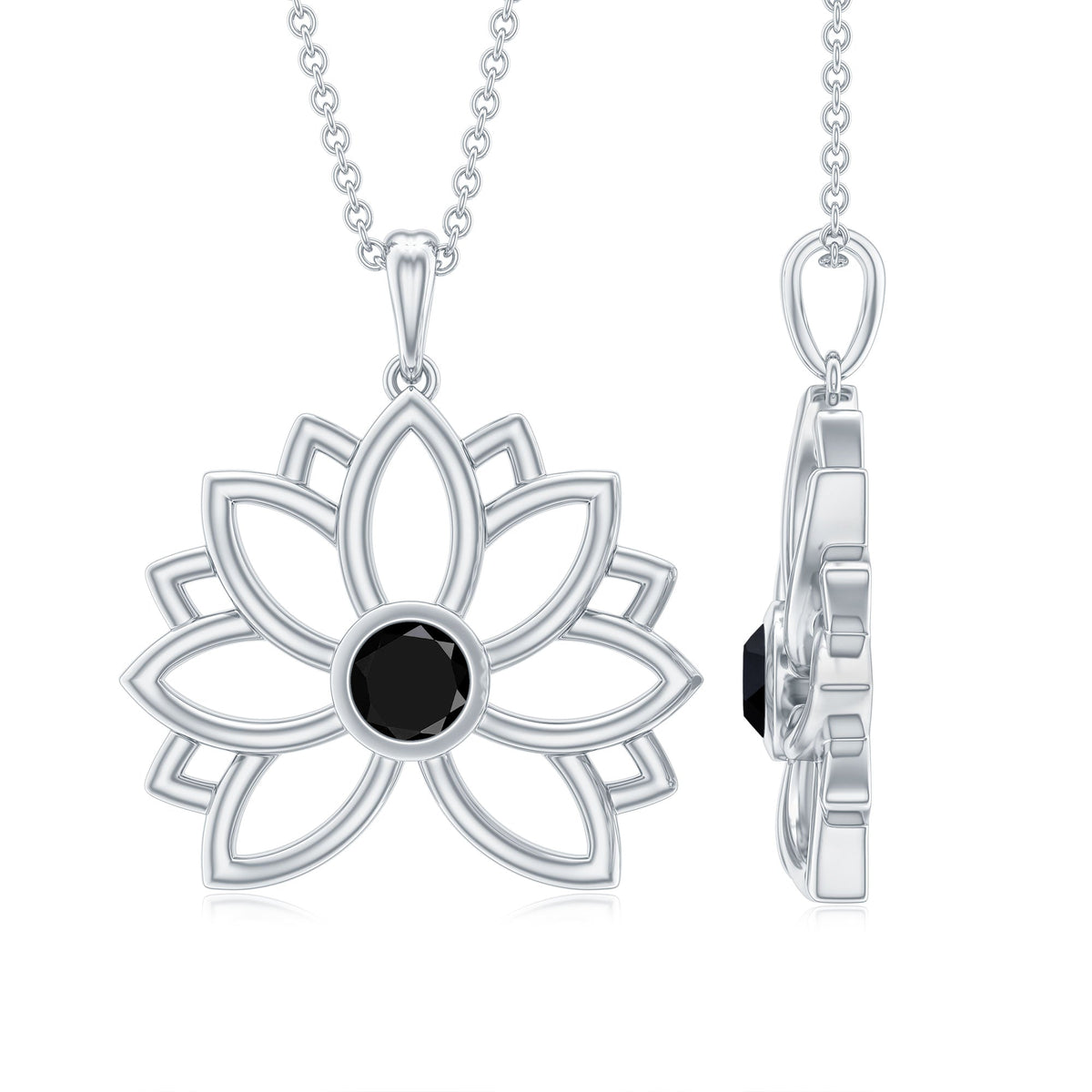 Natural Black Onyx Flower Pendant Necklace for Women