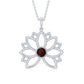 Bezel Set Garnet Lotus Floral Pendant Necklace