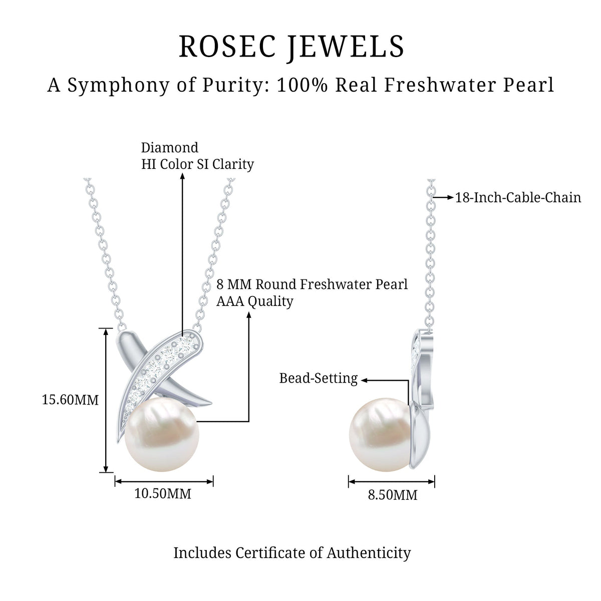 Real Freshwater Pearl and Diamond XO Necklace